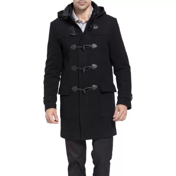 BGSD Men Benjamin Wool Blend Single Breasted Walking Toggle Duffle Coat with Hood Also available in Big and TallBlack