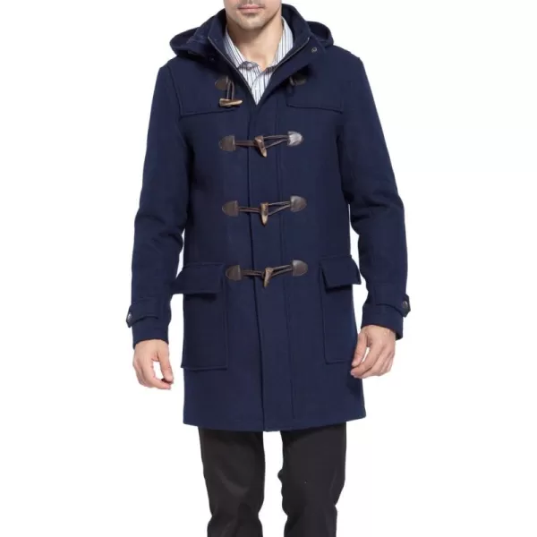 BGSD Men Benjamin Wool Blend Single Breasted Walking Toggle Duffle Coat with Hood Also available in Big and TallNavy