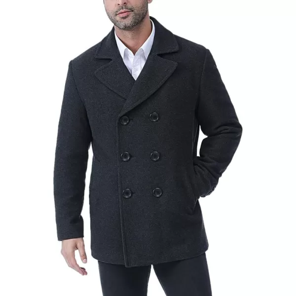 BGSD Men Hugh Wool Blend Double Breasted Walking Pea Coat Also available in Big and Tall and ShortCharcoal