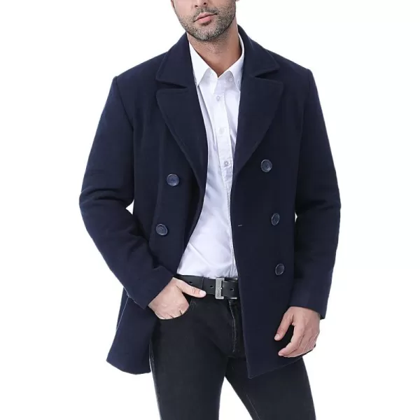 BGSD Men Hugh Wool Blend Double Breasted Walking Pea Coat Also available in Big and Tall and ShortNavy