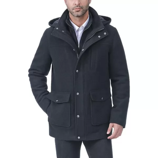 BGSD Men Kenneth Wool Blend Single Breasted Walking Car Coat with Removable Bib Also available in Big and TallBlack