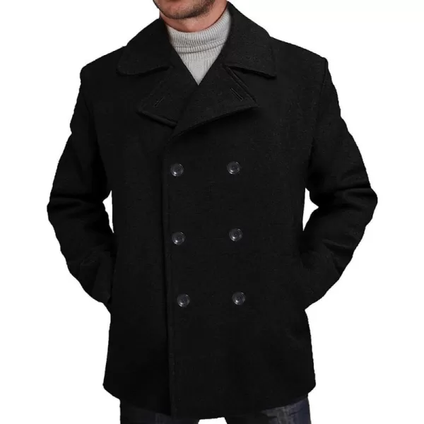 BGSD Men Mark Classic Wool Blend Double Breasted Walking Pea Coat Also available in Big and Tall and ShortBlack