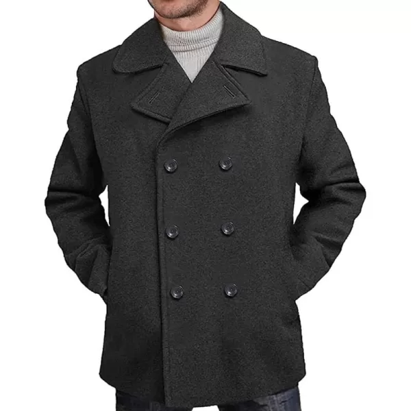 BGSD Men Mark Classic Wool Blend Double Breasted Walking Pea Coat Also available in Big and Tall and ShortCharcoal