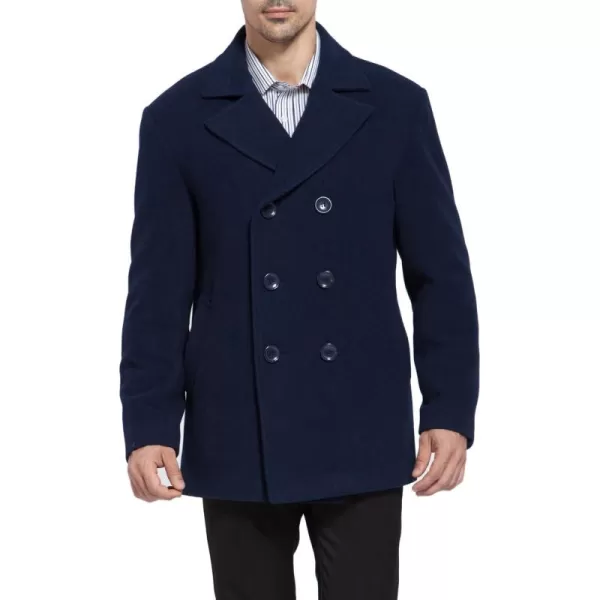 BGSD Men Mark Classic Wool Blend Double Breasted Walking Pea Coat Also available in Big and Tall and ShortNavy