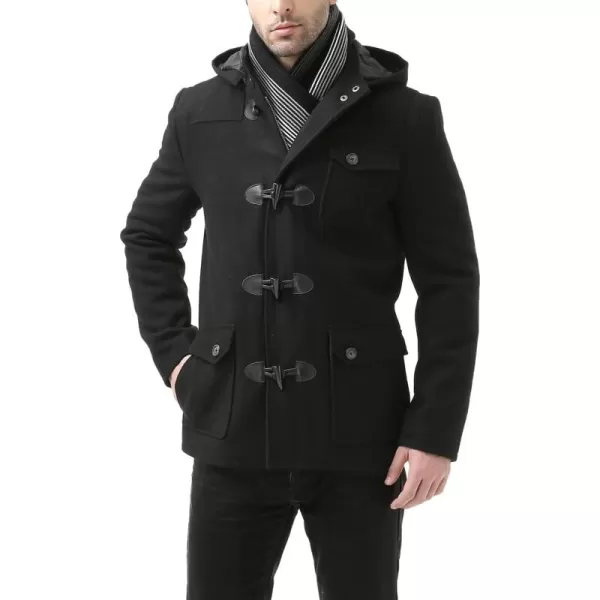 BGSD Men Nathan Wool Blend Single Breasted Walking Short Toggle Duffle Coat with HoodBlack