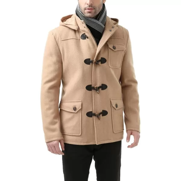 BGSD Men Nathan Wool Blend Single Breasted Walking Short Toggle Duffle Coat with HoodCamel