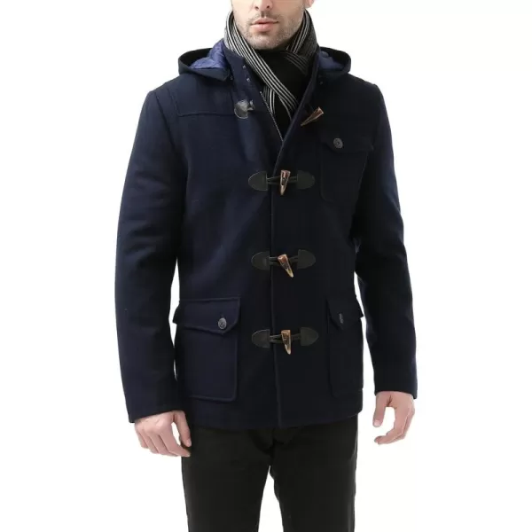 BGSD Men Nathan Wool Blend Single Breasted Walking Short Toggle Duffle Coat with HoodNavy