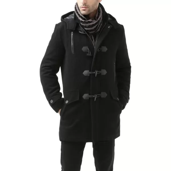 BGSD Men Tyson Wool Blend Single Breasted Walking Toggle Duffle Coat with Hood Also available in Big and TallBlack