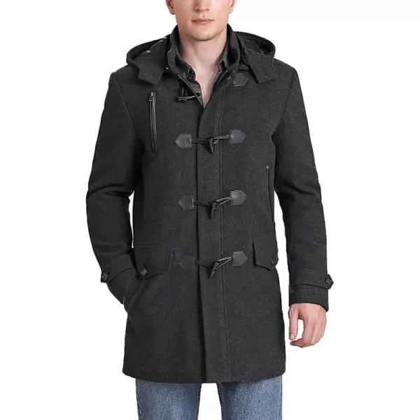 BGSD Men Tyson Wool Blend Single Breasted Walking Toggle Duffle Coat with Hood Also available in Big and TallCharcoal