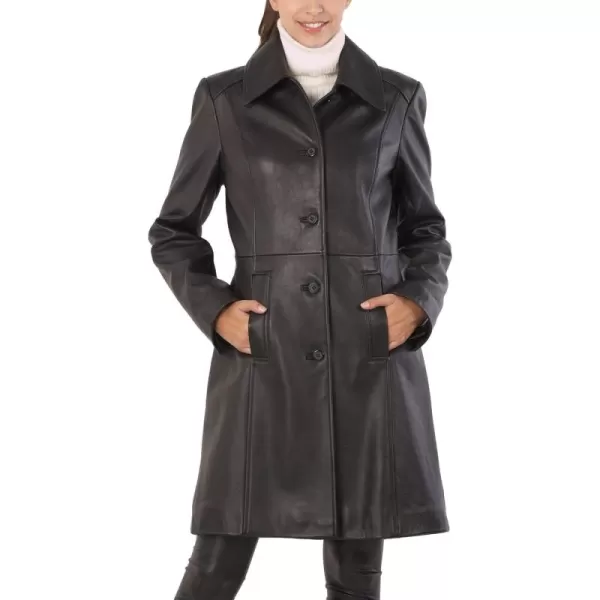 BGSD Women Amber Lambskin Leather Long Walking Coat Also available in Plus Size ampamp PetiteBlack