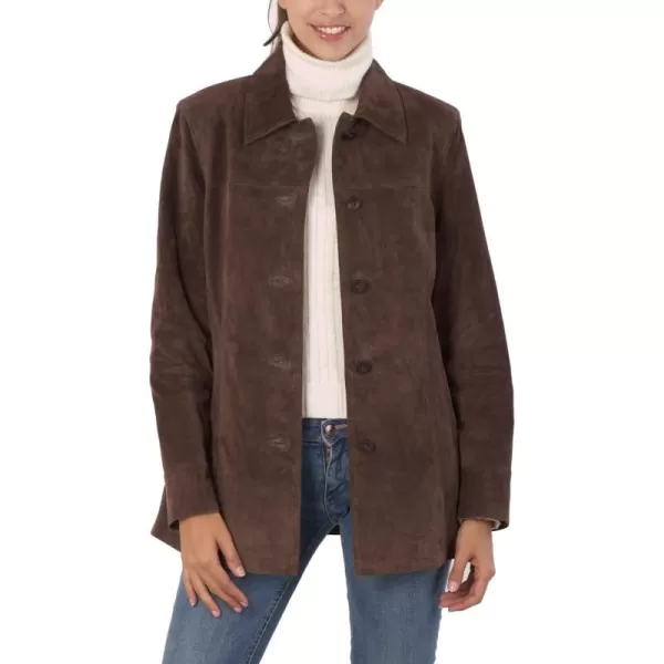 BGSD Women Anna Suede Leather Car Coat Also available in Plus Size ampamp PetiteBrown