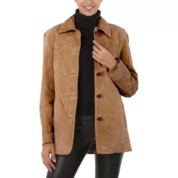 BGSD Women Anna Suede Leather Car Coat Also available in Plus Size ampamp PetiteCaramel