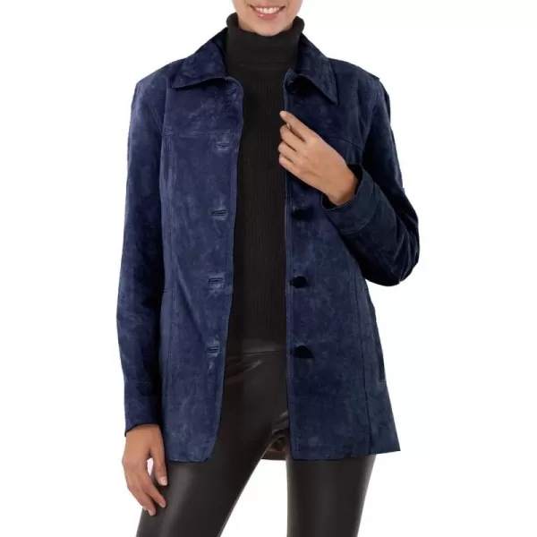 BGSD Women Anna Suede Leather Car Coat Also available in Plus Size ampamp PetiteNavy