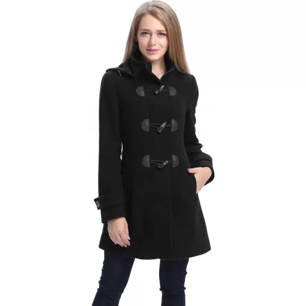 BGSD Women Daisy Wool Blend Hooded Toggle Walking Duffle Coat Also available in Plus Size and PetiteBlack