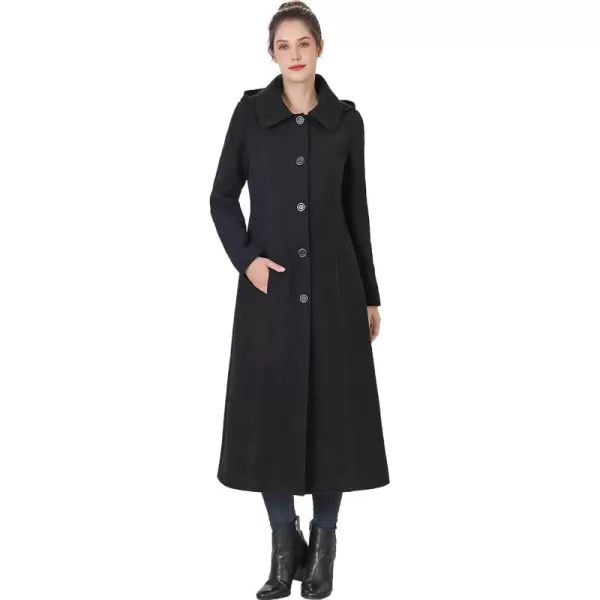 BGSD Women Kat Wool Blend Hooded Full Length Long Walking Coat Also available in Plus Size and PetiteBlack