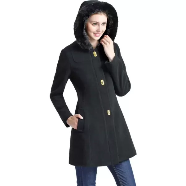 BGSD Women Lana Wool Blend Hooded Walking Coat Also available in Plus Size and PetiteBlack