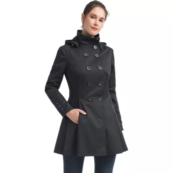 BGSD Women Nicole Waterproof Hooded Fit ampamp Flare Trench Coat  Regular ampamp Plus SizeBlack