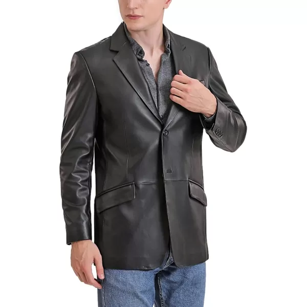 imageBGSD Men Benji 2Button Lambskin Leather Blazer Sport Coat Jacket Also available in Big and Tall and ShortBlack