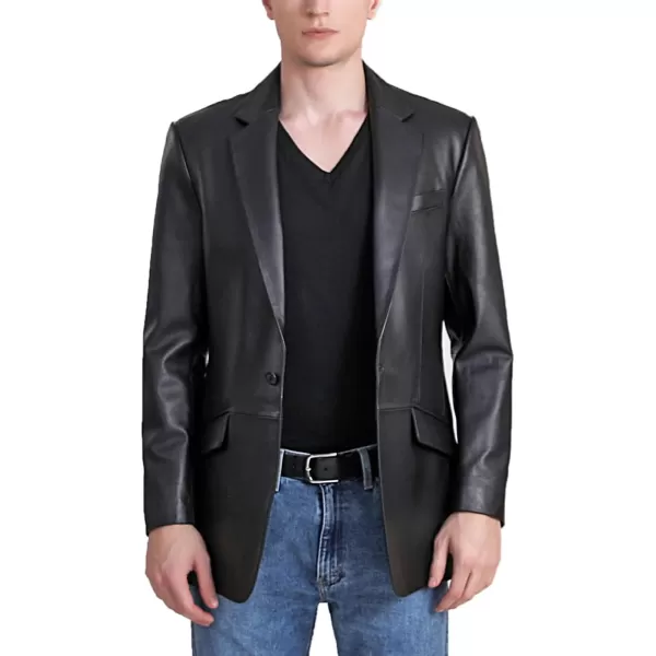 imageBGSD Men John 1Button Lambskin Leather Blazer Sport Coat Jacket Also available in Big and Tall and ShortBlack