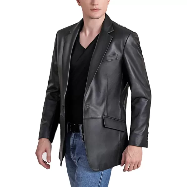 imageBGSD Men John 1Button Lambskin Leather Blazer Sport Coat Jacket Also available in Big and Tall and ShortBlack