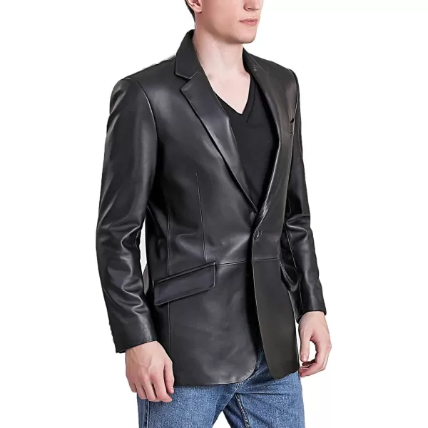 imageBGSD Men John 1Button Lambskin Leather Blazer Sport Coat Jacket Also available in Big and Tall and ShortBlack