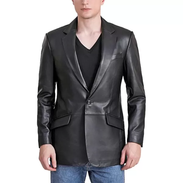 imageBGSD Men John 1Button Lambskin Leather Blazer Sport Coat Jacket Also available in Big and Tall and ShortBlack