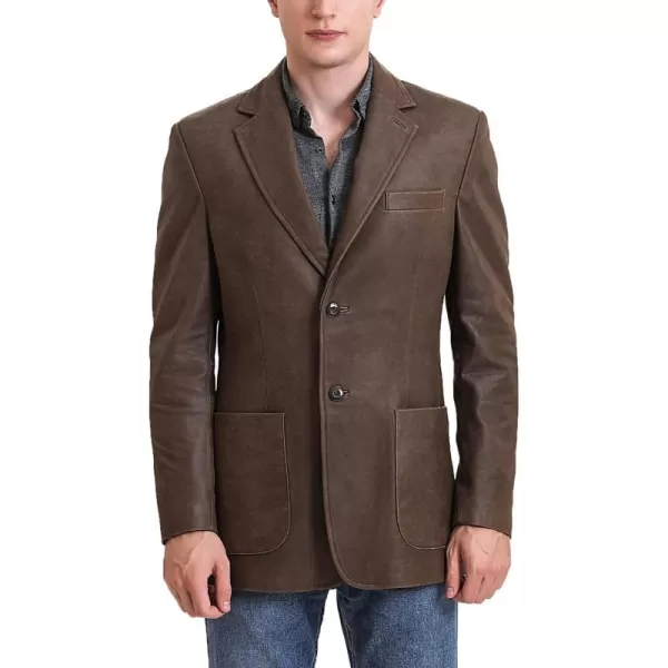 imageBGSD Men Luke 2Button Distressed Cowhide Leather Blazer Sport Coat Jacket Also available in Big and TallDistressed Brown