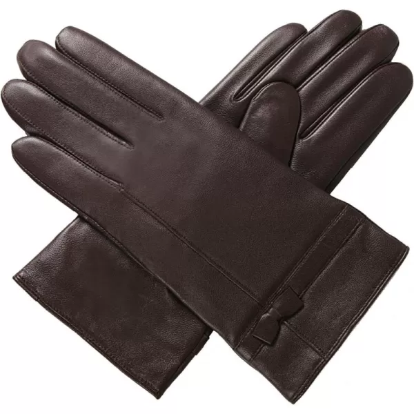 imageLuxury Lane Womens Lambskin Leather Gloves with Cashmere Lined Brown Large