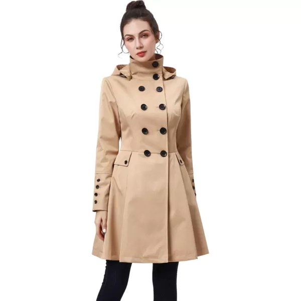 imageBGSD Women Kayla Waterproof Hooded Mid Length Trench Coat  Regular ampamp Plus SizeTan