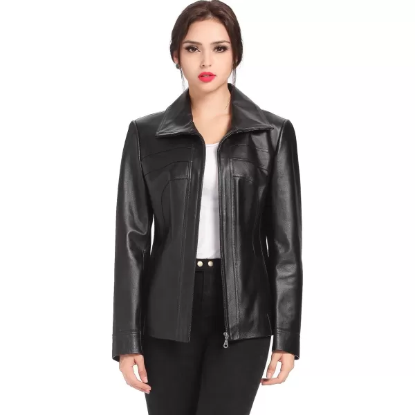 imageBGSD Women Kim Lambskin Leather Scuba Jacket Also available in Plus Size ampamp PetiteBlack