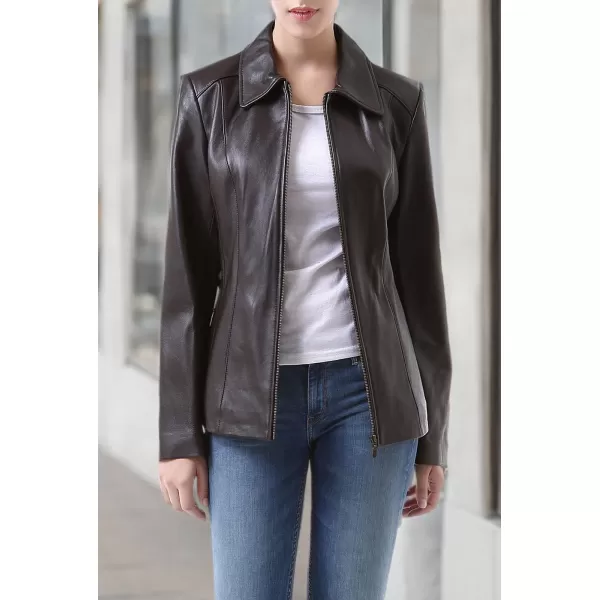 imageBGSD Women Miranda Lambskin Leather Jacket Also available in Plus Size ampamp PetiteBrown