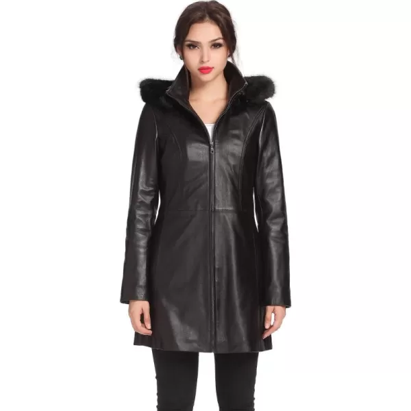 imageBGSD Women Irene Hooded Lambskin Leather Parka Coat Also available in Plus Size ampamp PetiteBlack