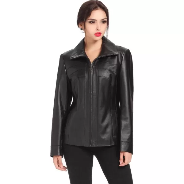 imageBGSD Women Kim Lambskin Leather Scuba Jacket Also available in Plus Size ampamp PetiteBlack