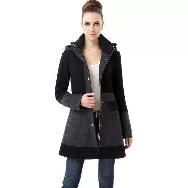 imageBGSD Women Marwa Wool Blend Hooded Color Block Walking Coat Also available in Plus SizeBlack