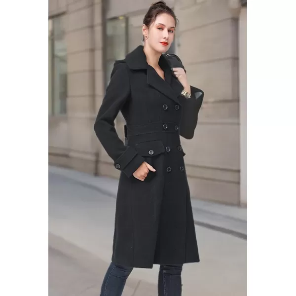 imageBGSD Women Ady Wool Blend Hooded Long Walking Pea Coat Also available in Plus Size and PetiteBlack