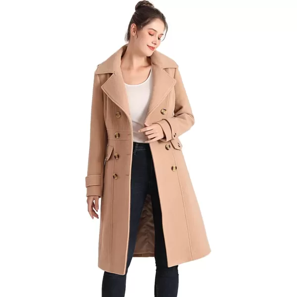 imageBGSD Women Ady Wool Blend Hooded Long Walking Pea Coat Also available in Plus Size and PetiteCamel