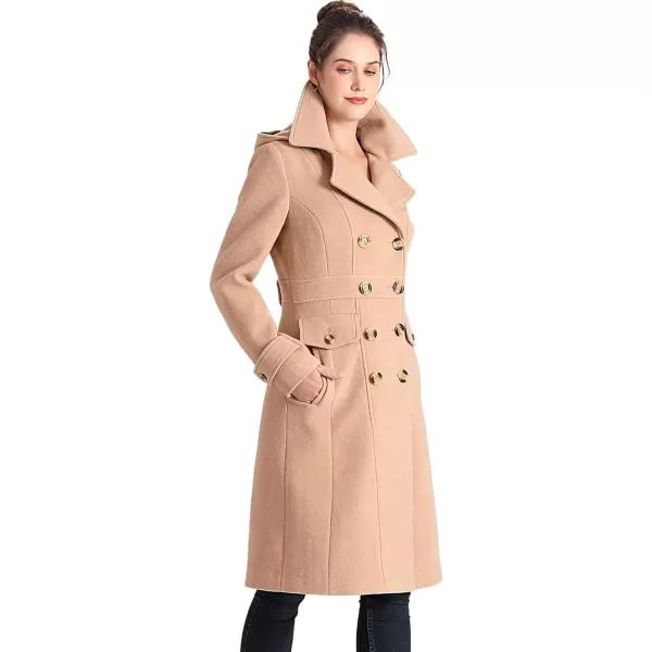 imageBGSD Women Ady Wool Blend Hooded Long Walking Pea Coat Also available in Plus Size and PetiteCamel