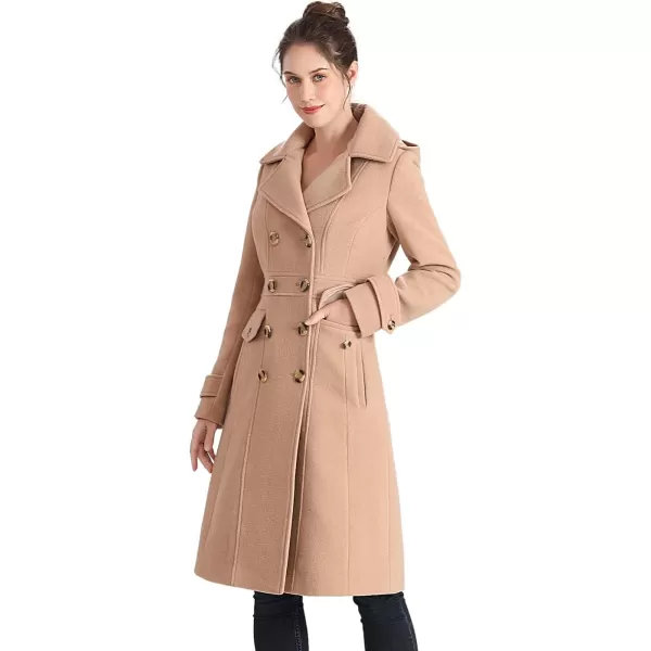 imageBGSD Women Ady Wool Blend Hooded Long Walking Pea Coat Also available in Plus Size and PetiteCamel