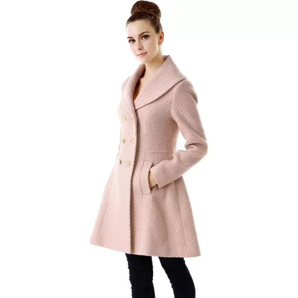 imageBGSD Women Jennifer Fit and Flare Wool Blend Double Breasted Long Walking Pea CoatBlush