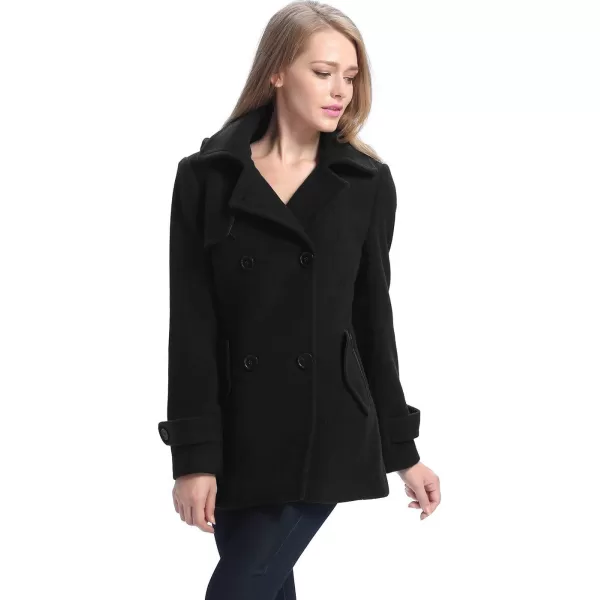 imageBGSD Women Piper Wool Blend Hooded Short Walking Pea Coat Also available in Plus Size and PetiteBlack