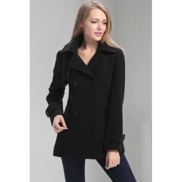 imageBGSD Women Piper Wool Blend Hooded Short Walking Pea Coat Also available in Plus Size and PetiteBlack