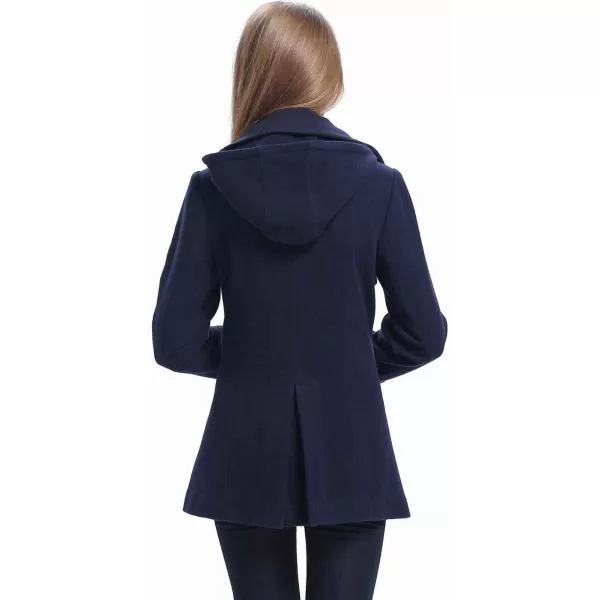 imageBGSD Women Piper Wool Blend Hooded Short Walking Pea Coat Also available in Plus Size and PetiteNavy