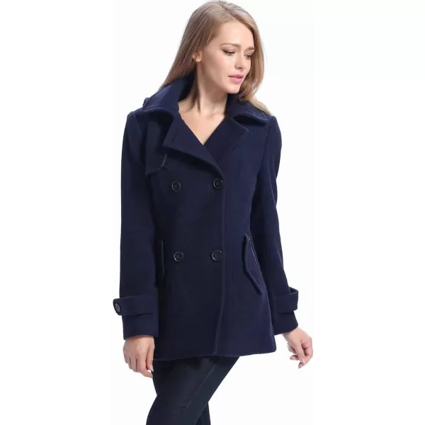 imageBGSD Women Piper Wool Blend Hooded Short Walking Pea Coat Also available in Plus Size and PetiteNavy