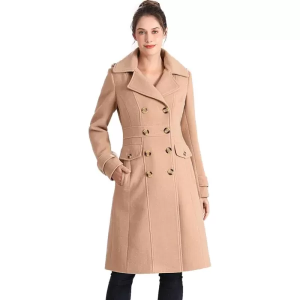 imageBGSD Women Ady Wool Blend Hooded Long Walking Pea Coat Also available in Plus Size and PetiteCamel