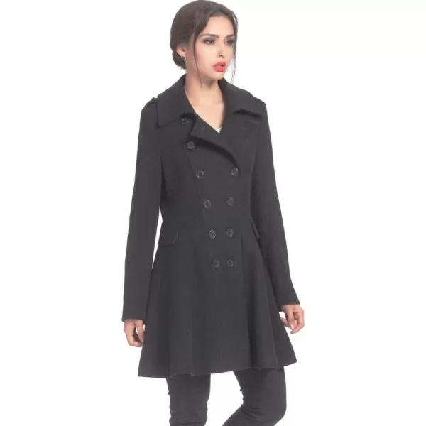 imageBGSD Women Emma Fit and Flare Wool Blend Long Walking Pea CoatBlack