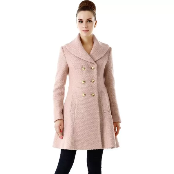 imageBGSD Women Jennifer Fit and Flare Wool Blend Double Breasted Long Walking Pea CoatBlush