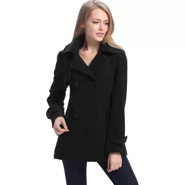 imageBGSD Women Piper Wool Blend Hooded Short Walking Pea Coat Also available in Plus Size and PetiteBlack