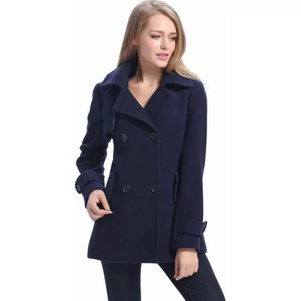 imageBGSD Women Piper Wool Blend Hooded Short Walking Pea Coat Also available in Plus Size and PetiteNavy