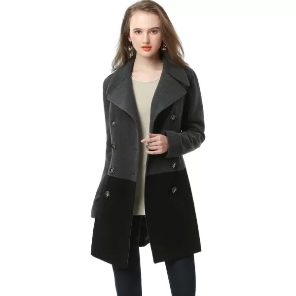 imageBGSD Women Riley Wool Blend Double Breasted Color Block Walking Pea CoatBlackGray