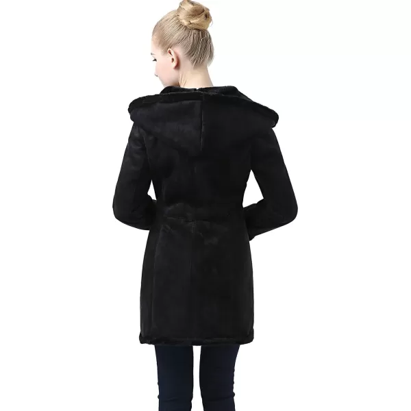 imageBGSD Womens Cindy Hooded Faux Shearling Walking Pea Coat Black Small